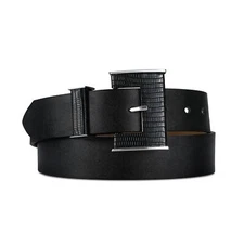 Women Belts Adjustable Black Leather Belt Women with Silver-Trimmed Black Buckle