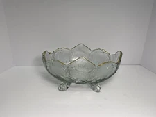Glass Footed Fruit Bowl -  Gold Edging - Est. 1950’s
