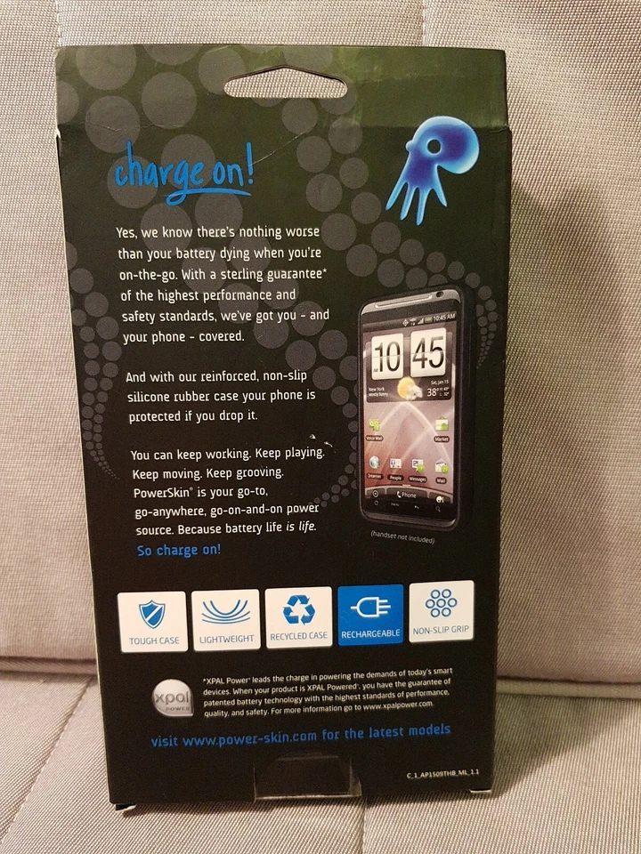 Funda Batería PowerSkin para HTC Thunderbolt, Negra Foto 2 de 3