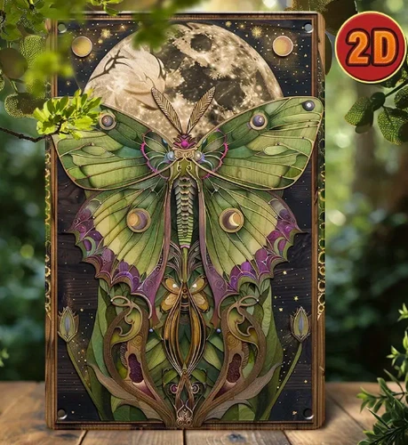 Metal Art, Vintage Purple Luna Moth & Moon Aluminum- 8x12" Metal Decor for Home