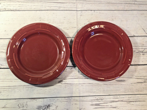 Longaberger Pottery Woven Traditions Paprika Red 7 1/4” Salad Plate Set of 2 - Picture 1 of 3