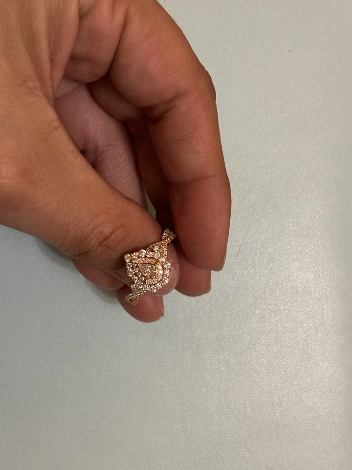 14k Rose Gold Pear Shaped Engagement Ring Double Halo Design Simulated - Image 3 of 4