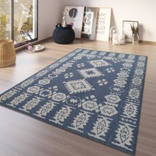 Navy Rug Cotton Blue Moroccan Diamond Pattern Large Small Runner Washable Mats