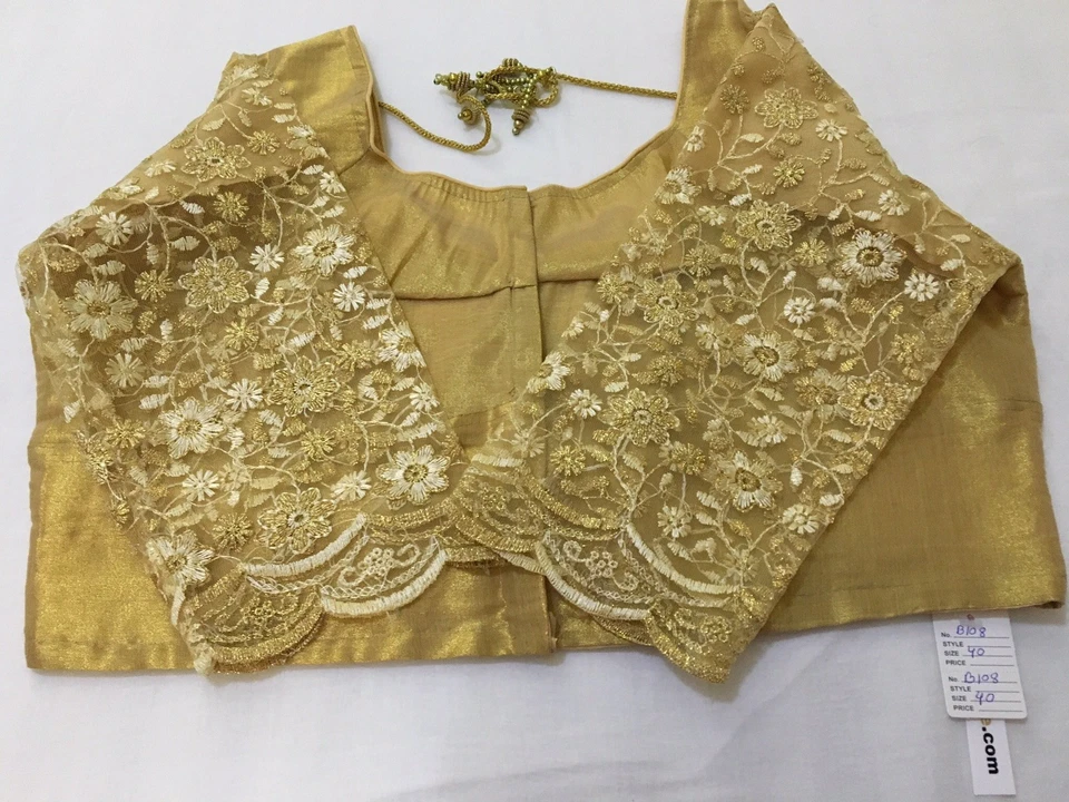 Blusa sari lista para usar, blusa compartida, choli indio talla 40 dorada Foto 2 de 4