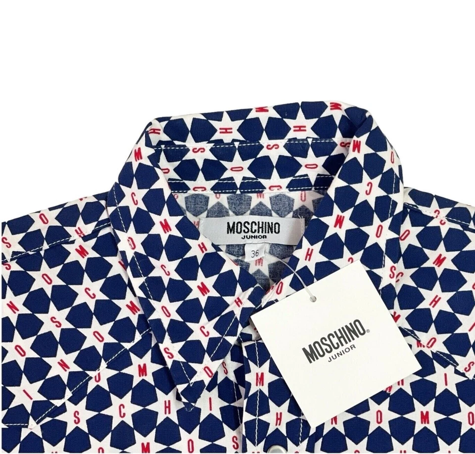 Camisa MOSCHINO Junior Estrellas y Rayas Roja Blanca Azul Perla Botón a Presión Talla 36 Foto 4 de 4