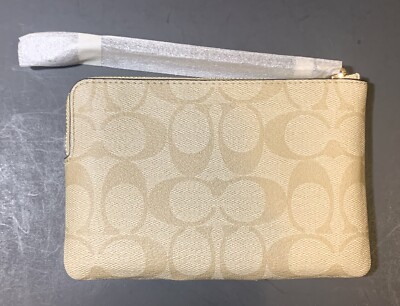 Coach Wristlet Wallet SIG PVC LTH CRN ZIP F58035 Strap Khaki Chalk