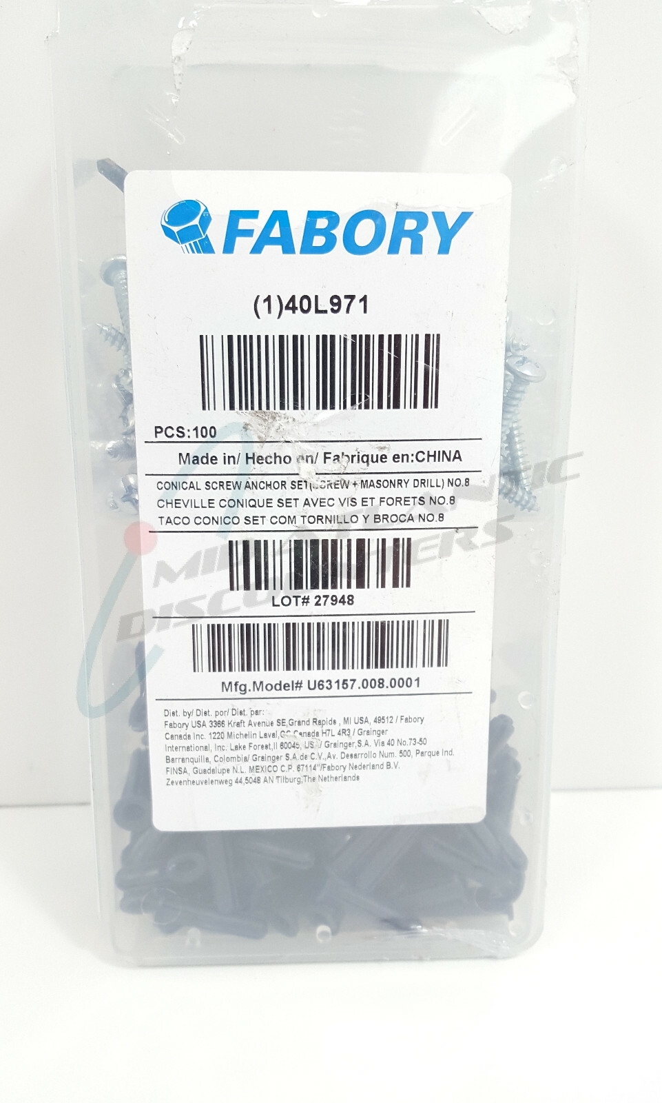 100 Pcs Fabory Conical Screw Anchor Set 8 Screw + Masonry Drill