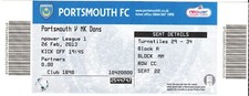 Ticket - Portsmouth v Milton Keynes Dons 26.02.2013