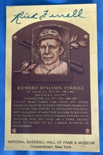 RICK FERRELL SIGNED HALL OF FAME PLAQUE JSA  POSTCARD Boston RED SOX CARDINALS