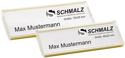 SCHMALZ WERBESERVICE Aluminium Namensschilder gold Metall mit Sicherheitsnadel Papiereinschub