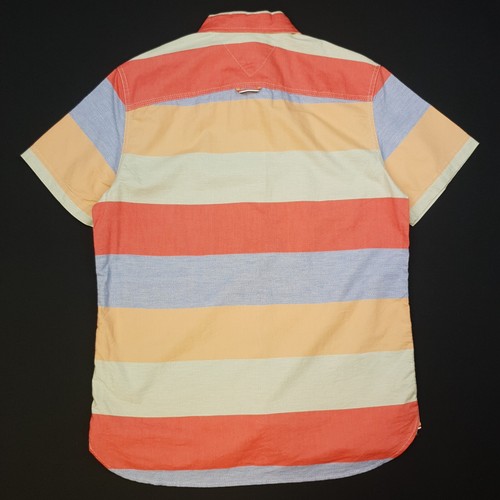 Tommy Hilfiger Short Sleeve Shirt MEDIUM Slim Fit Multicoloured Striped THICK - Picture 10 of 11