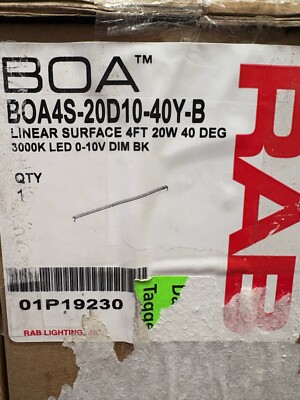RAB BOA4S-20D10-40Y-B 4ft 20W LED Surface Mount Light   New in Box (3 Available)