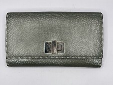 Fendi Selleria Peekaboo Metallic Pebbled Leather Wallet Silver
