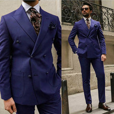 Business Men Suits Peak Lapel Double Breasted Regular Fit Formal Work Office