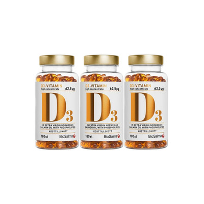 3er Pack BioSalma Vitamin D3 62,5μg Hochkonzentrat 180 Kapseln Lachsöl