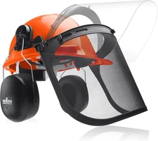 6-In-1 Industrial Chainsaw Helmet with Face Shield and Ear Muffs — Mesh & Clear 