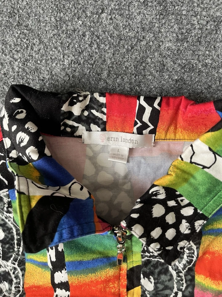 Top vintage Erin London para mujer cremallera completa parche bloque multicolor años 90 talla grande Foto 2 de 4
