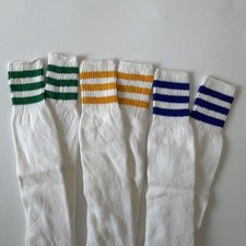 Vintage Socks Boys Tube 15" 3 Pack Lot Striped Acrylic Cotton Blend NOS USA Made
