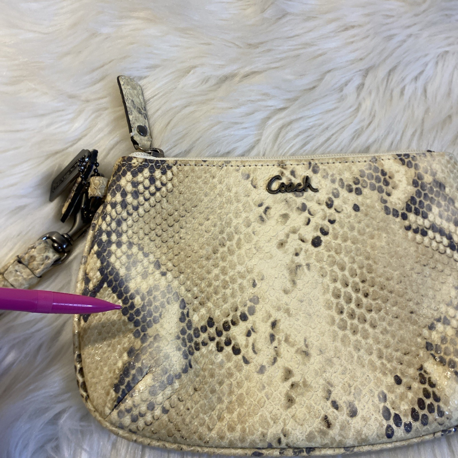 Coach Cream & Silver Colored Python Embossed Leat… - image 15