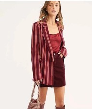Free People Ember Burgundy Striped Blazer Jacket Sz S