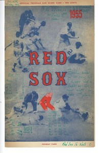 MAY 27, 1955 PROGRAM-RED SOX VS NATIONALS-NORM ZAUCHIN 3 HOME RUNS-10 RBI'S