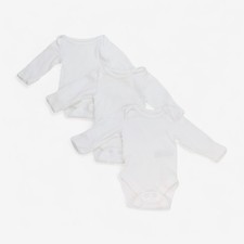 Marks and Spencer Baby Bodysuits Cotton White 3-Pack Long Sleeve, Newborn