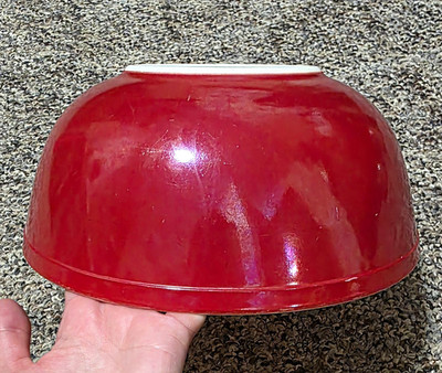 Pyrex 402 Red/White Milk Glass Mixing Bowl Round Pressed Glass Made in USA