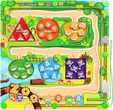 Magnetic Color  Shape Maze, Montessori Wooden Matching Puzzle...