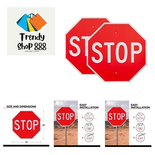 2 Pack 30"x30" Reflective Stop Signs - UV Protected Aluminum for ...