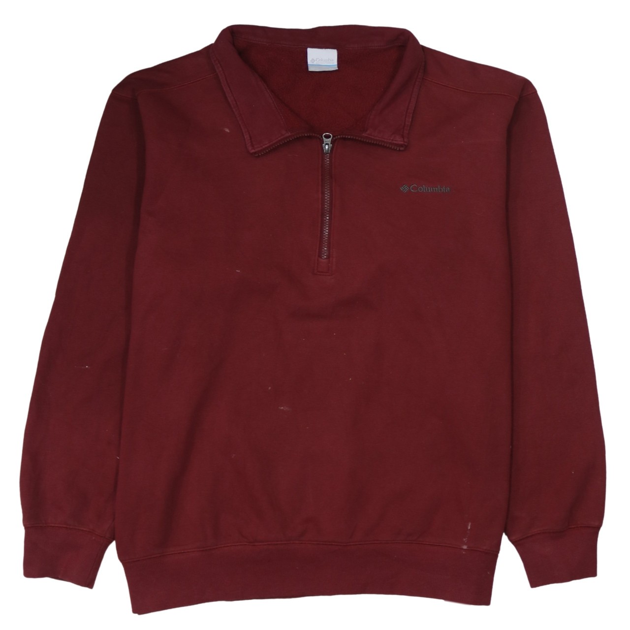 Columbia Mens Sweatshirt Burgundy 1 4 Zip Fleece Lined Embroidered Logo XXL