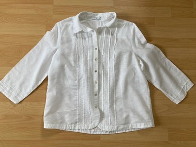 PETER HAHN_BLUSE_WHITE_LEINEN_PERLMUTTKNÖPFE_GR. L_ZAUBERHAFT