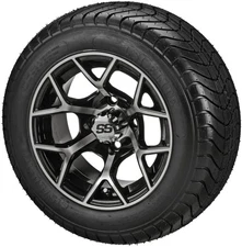(4) Golf Cart 215/50-12 LSI Elite Street Tire on 12x7 Black/Machined Ninja Wheel