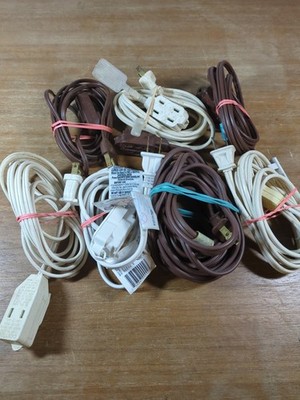 Lot Of Seven Brown And White Extension Cords Of Various Lengths All Tested