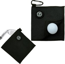 Small Magnetic Golf Towel with Clip, Microfiber Waffle Design - Small, Black