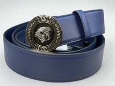 NWT Versace Medusa Round Buckle Leather Belt Blue Size 85/34 $680