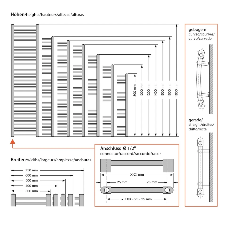 ECD-GERMANY Radiatore elettrico termoarredo scaldasalviette piatto/piegato bianco/cromato