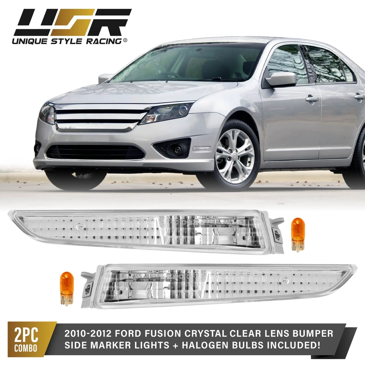 Luces LED De Marcadores Delanteras Lente Ahumada Para Ford Fusion 2010-2012 – Juego De 2, Blancas