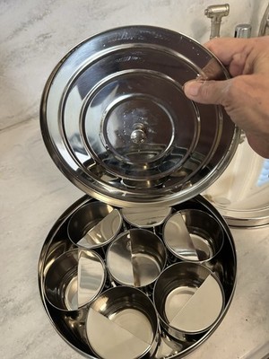 WILLIAMS SONOMA STAINLESS STEEL Spice Storage Box Canister With Measures Vintage
