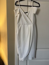 boohoo Off Shoulder Sheath Dress White Straps Sleeveless US 8