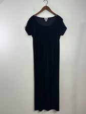 Vintage Cassini Velvet Dress Women M Black Maxi Short Sleeve 90s Y2K Whimsigoth
