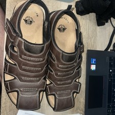 Men's Dockers Dark Brown Leather Sandals Sz 13 W. Comfort, Cushioned And Style