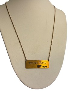 Authentic Mama Bear Necklace Gold Plated Bar Pendant Bear Cubs Mothers Day Adj 20" 5.38g