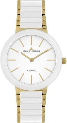 JACQUES LEMANS JL_42-7F Damen Uhr Armbanduhr Edelstahl 34 mm Weiß/ Gold