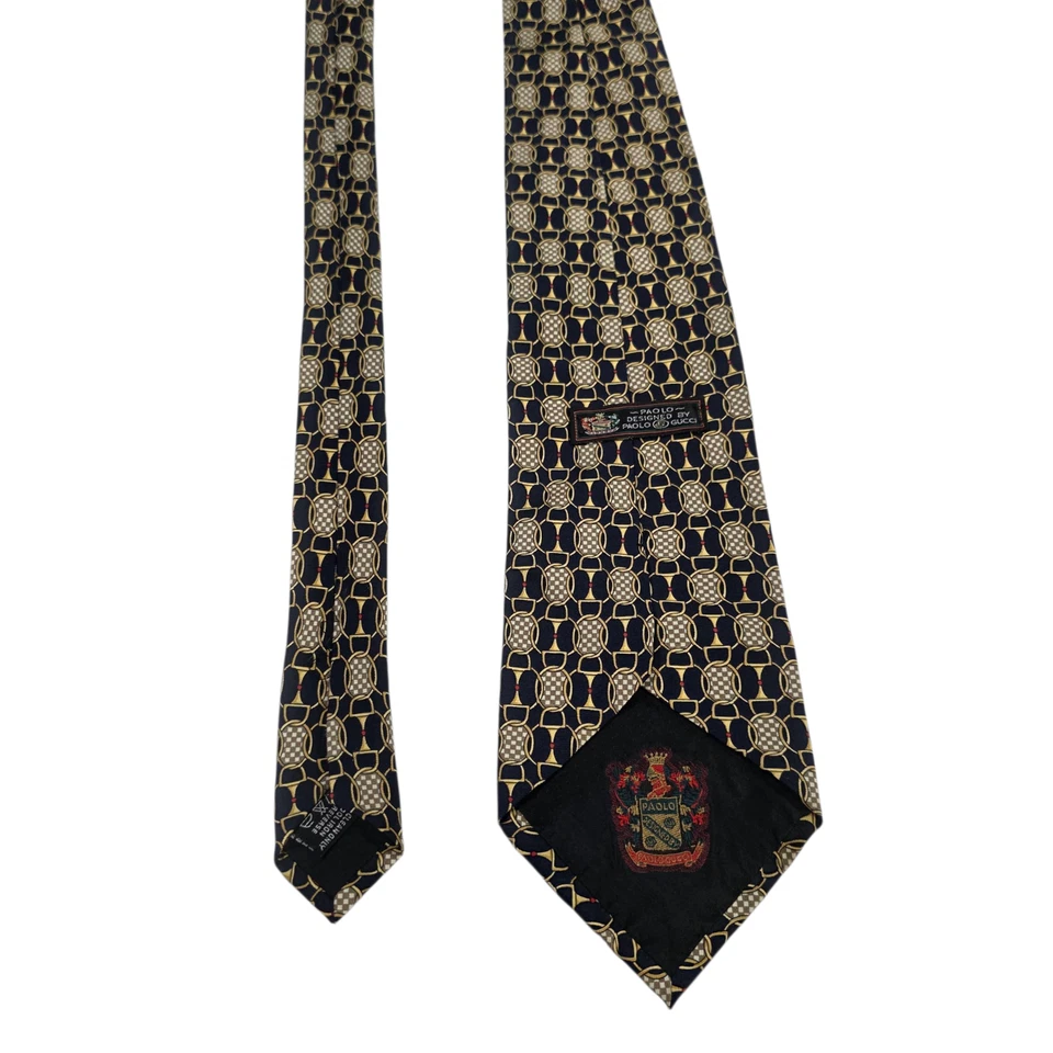 Paolo Gucci 男式领带蓝色金色丝绸均码编织马位经典时尚 — 第 4/4 张图片
