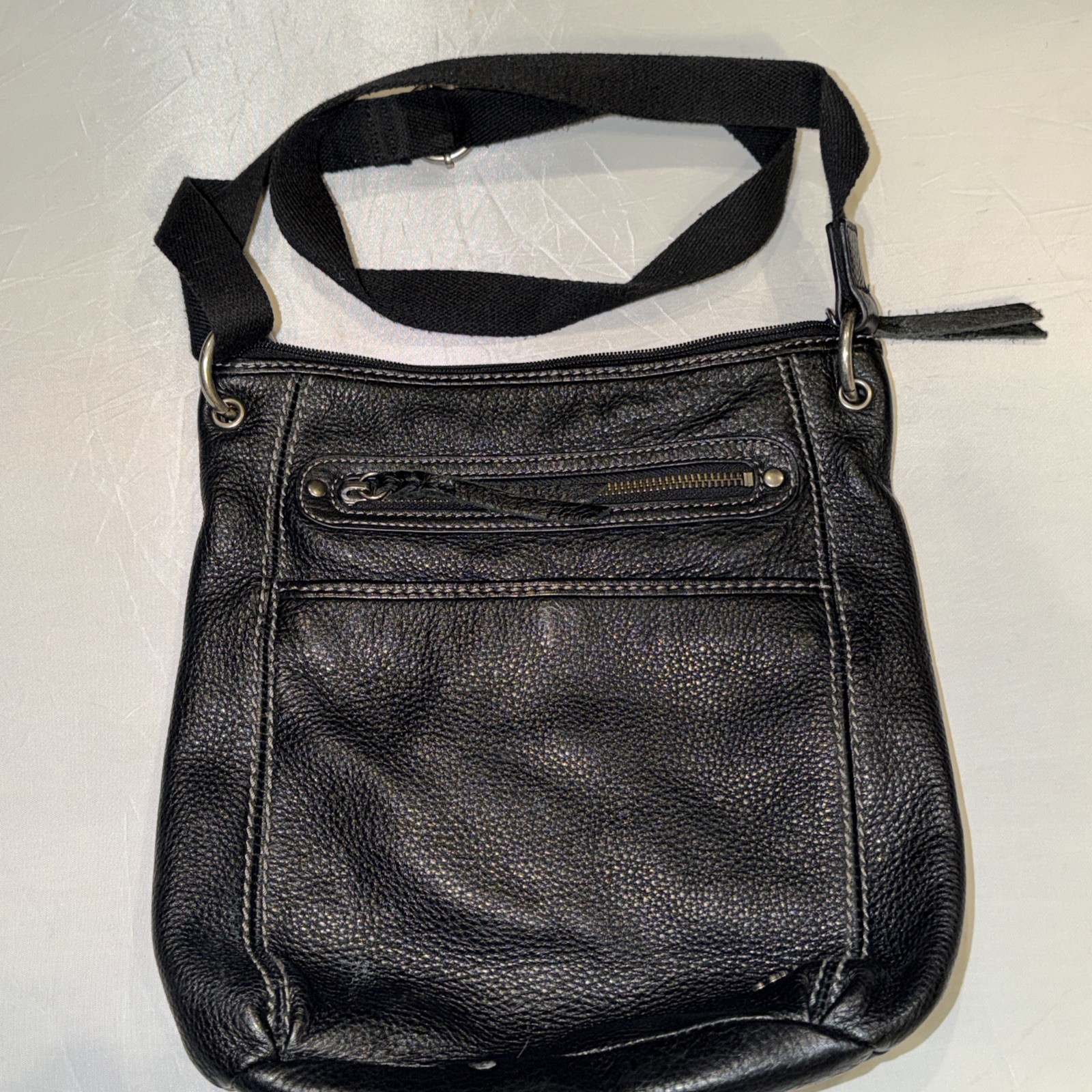 The Sak Black Soft Pebble Leather Adjustable Crossbody Shoulder Bag Purse - Sz M