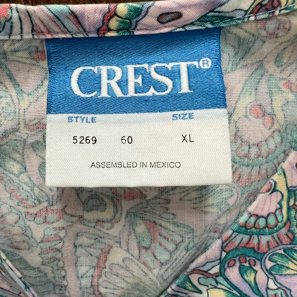 Vintage Crest Pastel Butterfly Floral Button Down Short Sleeved Scrub Top sz XL - Image 2 of 4