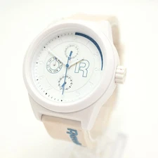 Reebok White Blue 44mm Calendar Watch 24 Hour Day Date Resin Strap w New Battery