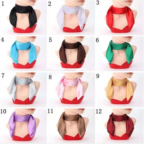 60*60cm Womens Candy Colors Solid Silk Satin Kerchief Small Square Neck Scarves - Bild 9 von 45