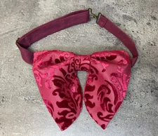Handmade Oversized Burgundy Velvet Brocade Bow tie Vintage style Wedding Prom