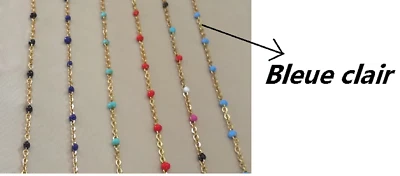 Bracelet Chaîne poignet fin femme mini perle émail BLEU CLAIR Acier Inoxydable - Photo 1/4